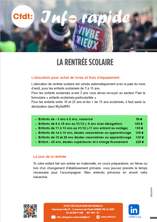 Fiche infos rapides "Rentr&eacute;e scolaire"