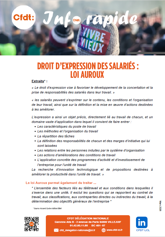Info rapide " Droit d'expression des salari&eacute;s "