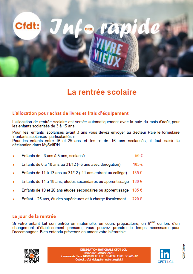 Info rapide "Rentr&eacute;e scolaire 2025/2026"