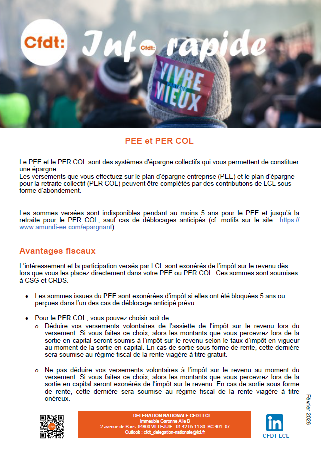 Info rapide " PEE et PER COL "