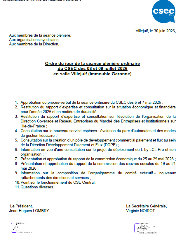 ODJ CSEC du 08et 09/07/2026