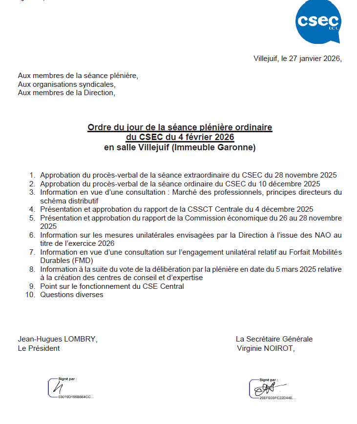 ODJ CSEC du 04/02/2026