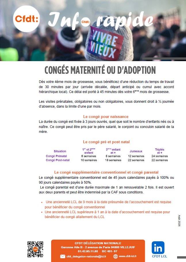 Info rapide " Cong&eacute; maternit&eacute; ou d'adoption "
