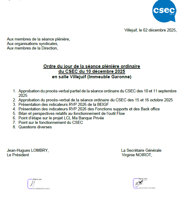 ODJ CSEC du 10/12/2025