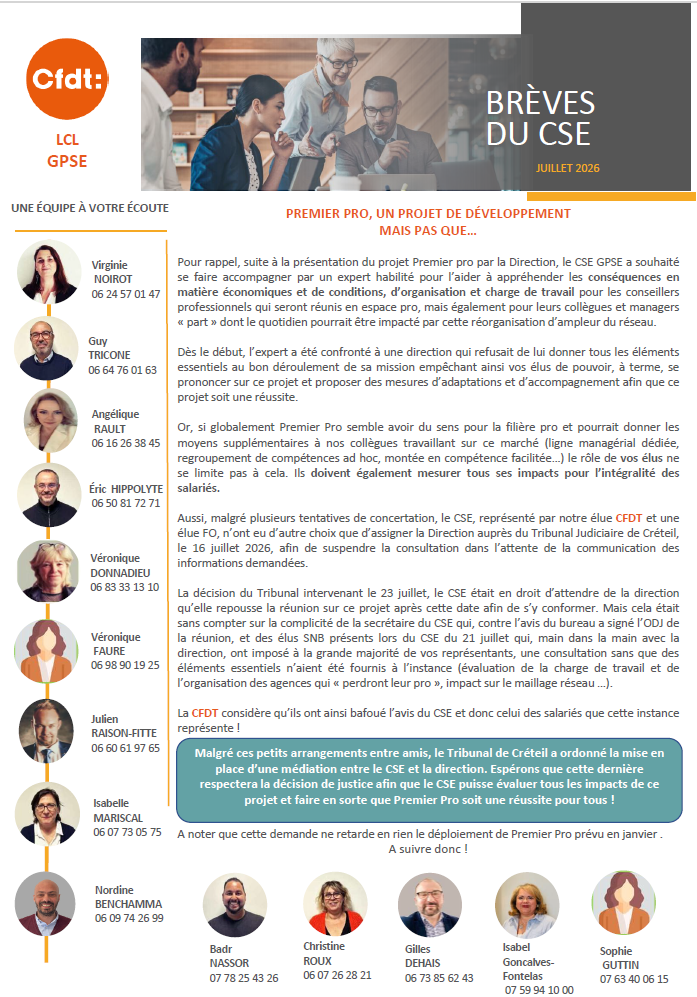 Br&egrave;ves CSE Juillet 26