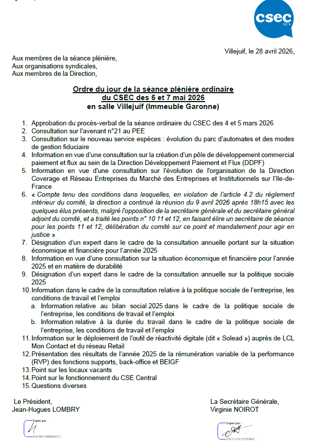 ODJ CSEC du 06 et 07/05/2026
