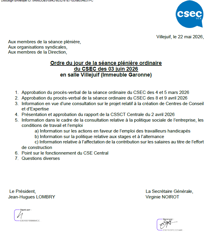 ODJ CSEC du 03/06/2026