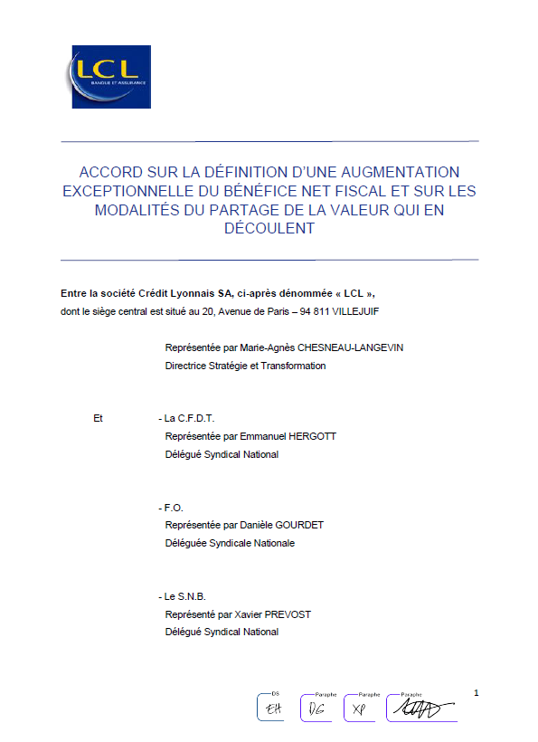 ACCORD SUR LA DÉFINITION D’UNE AUGMENTATION EXCEPTIONNELLE DU BÉNÉFICE NET FISCAL ET SUR LES MODALITÉS DU PARTAGE DE LA VALEUR QUI EN DÉCOULENT