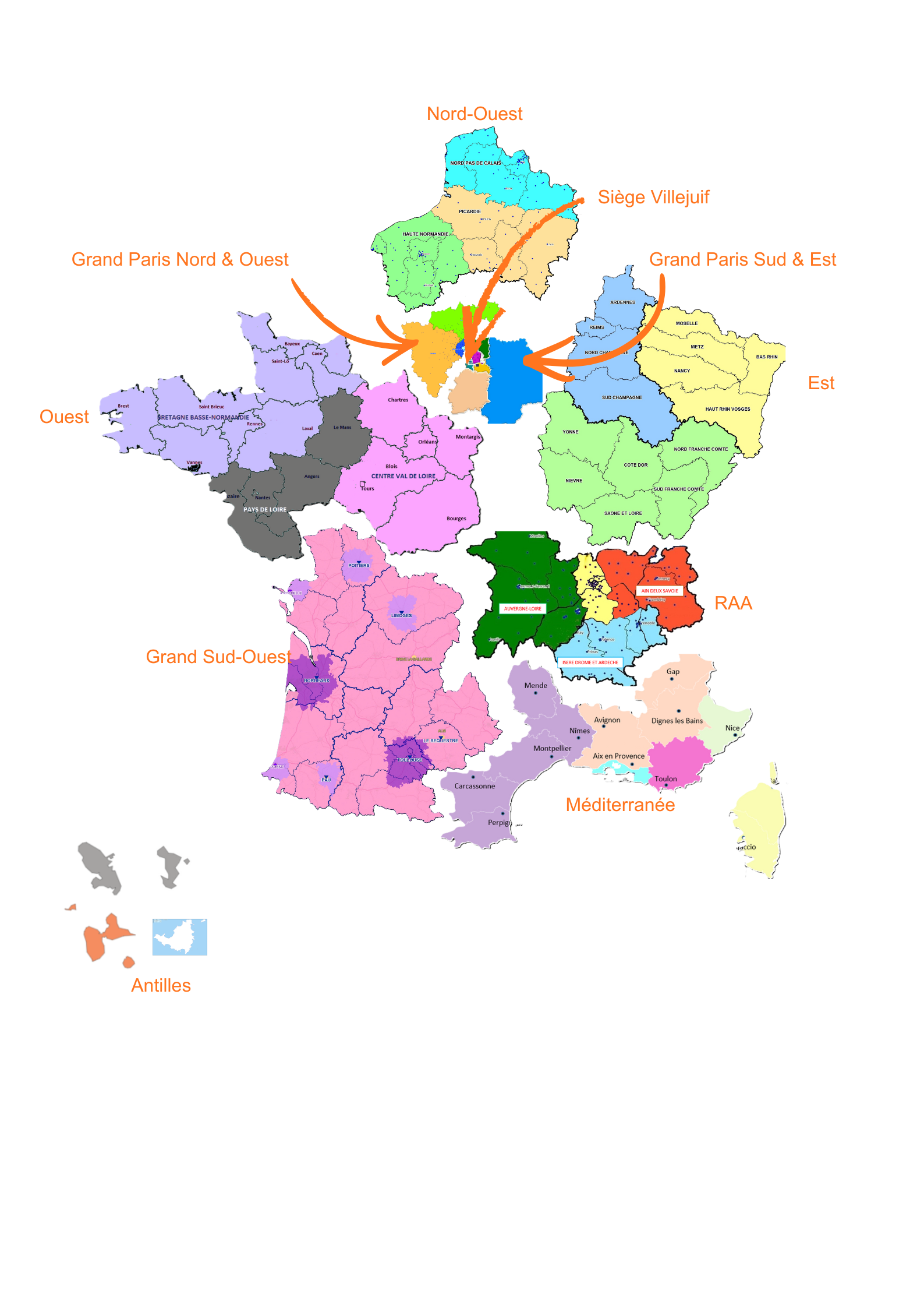 Carte des implantations CFDT LCL